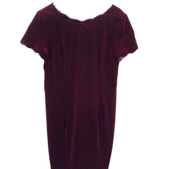 Maggy London Petites Velvet Mid Dress  Burgundy Short Sleeve Scalloped Size 14 - Picture 1 of 11